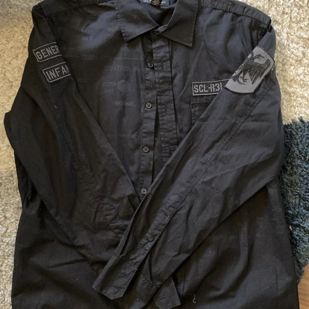 INC International Concepts Black Casual Button Down Shirt